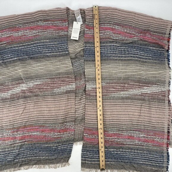 Chicos OS Striped Viscose Knit Metallic Poncho Shawl Fringe NWT - Picture 5 of 8